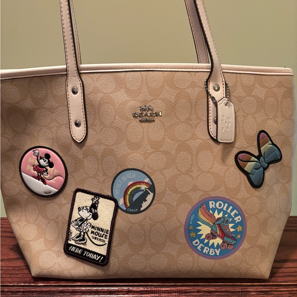 Coach Beige Tote with Colorful Patches